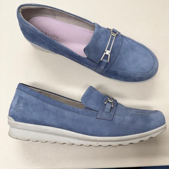 Aravon Blue Suede Loafer Shoes Womens 12 Casual Flats Comfort Casual Preppy - Picture 1 of 10